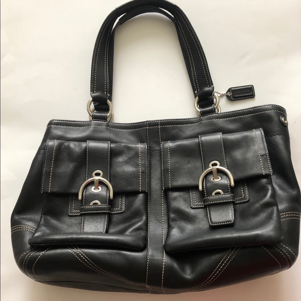 Large Coach black leather handbag